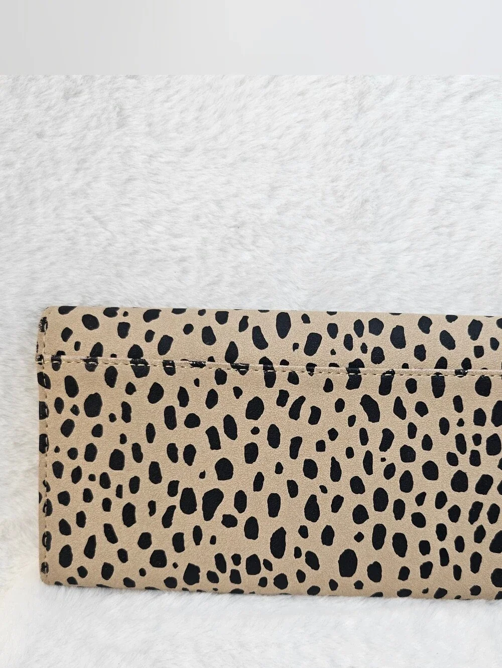 Leopard Print Faux Leather Long Wallet - Beige and Black